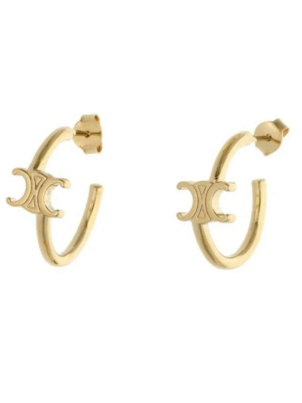 Celine Asymmetric Hoop Triomphe Logo Earrings